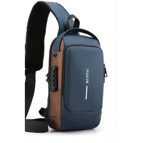 Anti Theft Oxford Sling Pack with USB Charging - Blue-A