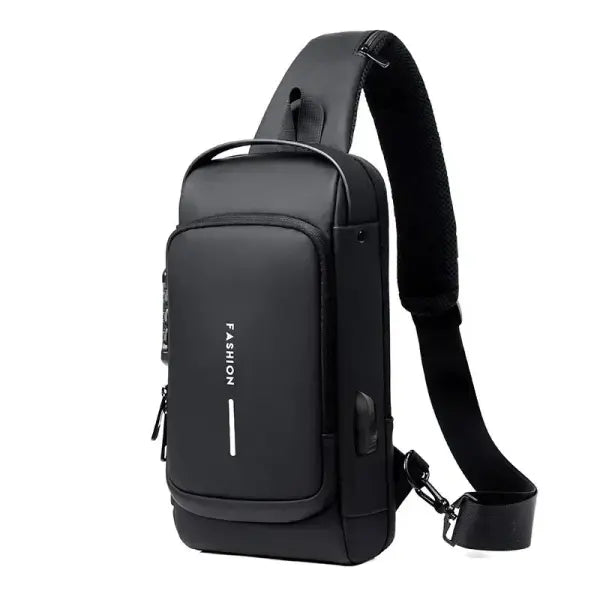 Anti Theft Oxford Sling Pack with USB Charging - Black-A