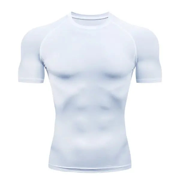 Men’s Dry Fit Compression Shirt Elastane Quick Dry Athletic Top - WHITE / 4XL