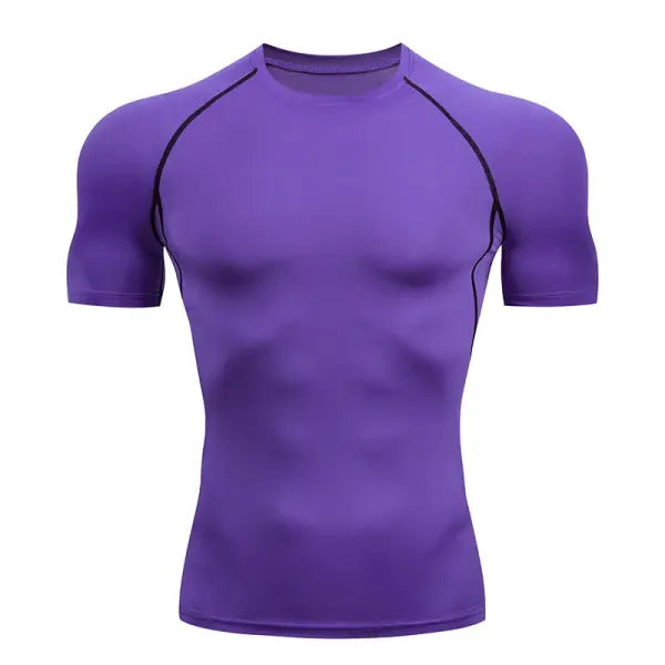 Men’s Dry Fit Compression Shirt Elastane Quick Dry Athletic Top - PURPLE / XXXL