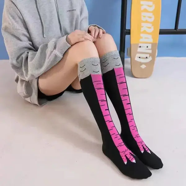 Men Funny 3D Chicken Socks Print Cartoon Cosplay High flexibility Thigh High Sock Cotton Fashion Thin Toe Feet - Mid