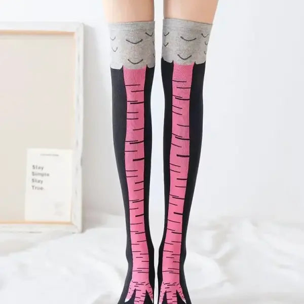 Men Funny 3D Chicken Socks Print Cartoon Cosplay High flexibility Thigh High Sock Cotton Fashion Thin Toe Feet - Long