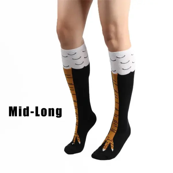 Men Funny 3D Chicken Socks Print Cartoon Cosplay High flexibility Thigh High Sock Cotton Fashion Thin Toe Feet - Mid