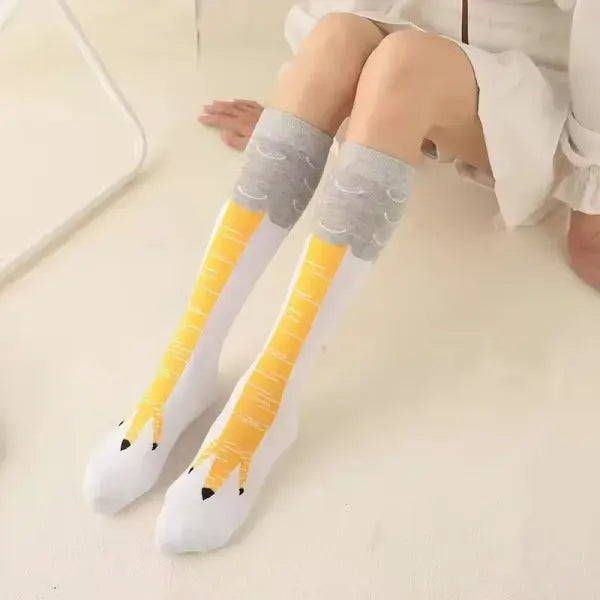 Men Funny 3D Chicken Socks Print Cartoon Cosplay High flexibility Thigh High Sock Cotton Fashion Thin Toe Feet - Mid