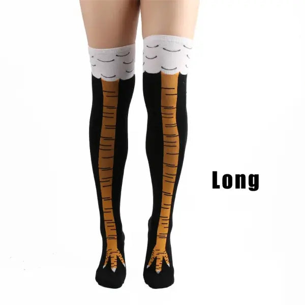 Men Funny 3D Chicken Socks Print Cartoon Cosplay High flexibility Thigh High Sock Cotton Fashion Thin Toe Feet - Long