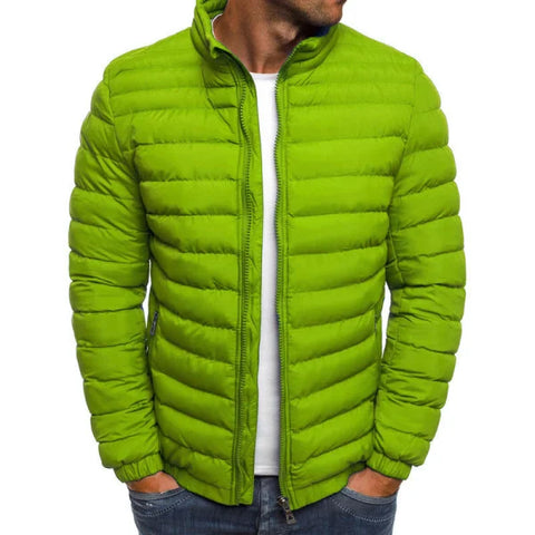 Men-jacket-zipper-solid-color-long-sleeves-pockets-coldproof-autumn - Grass Green / 2XL