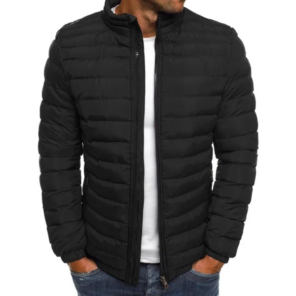 Men-jacket-zipper-solid-color-long-sleeves-pockets-coldproof-autumn - Black / 2XL