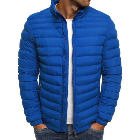 Men-jacket-zipper-solid-color-long-sleeves-pockets-coldproof-autumn - Sapphire Blue / 2XL