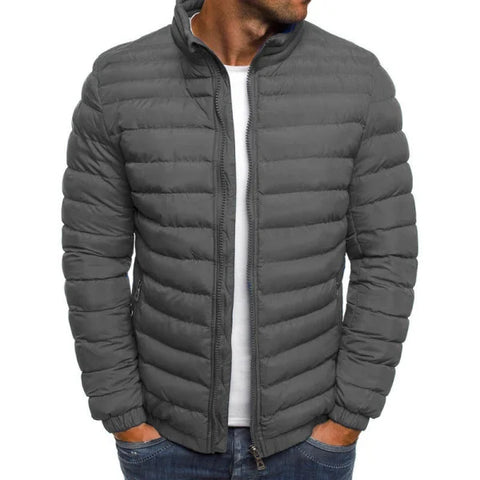 Men-jacket-zipper-solid-color-long-sleeves-pockets-coldproof-autumn - Gray / 2XL
