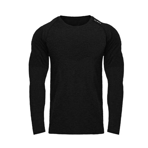 Men Long Sleeves T-Shirts Mesh Breathable Gyms Fitness Sports Clothes - black / L