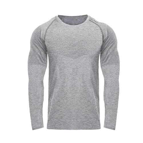 Men Long Sleeves T-Shirts Mesh Breathable Gyms Fitness Sports Clothes - heather grey / L