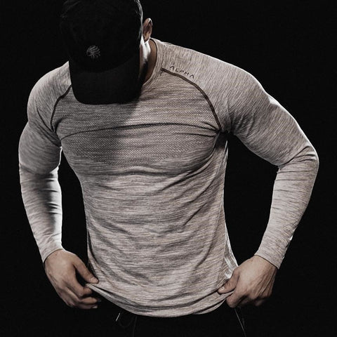 Men Long Sleeves T-Shirts Mesh Breathable Gyms Fitness Sports Clothes