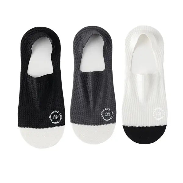 Men Low Cut Waffle Pattern Mesh Socks 3 Pair Pack - black dark-grey whit / EU 37-44