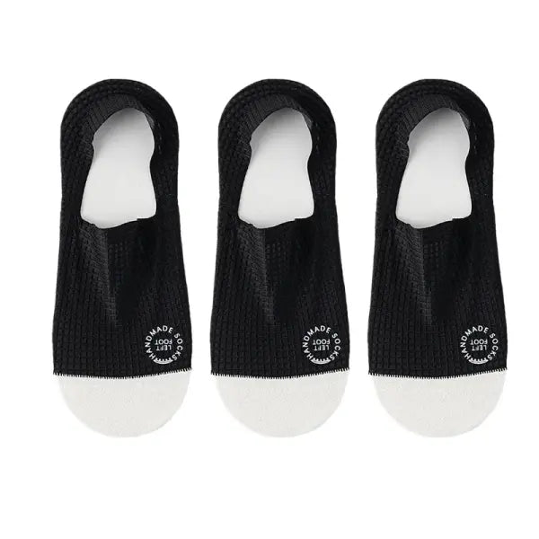 Men Low Cut Waffle Pattern Mesh Socks 3 Pair Pack - black / EU 37-44
