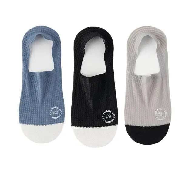 Men Low Cut Waffle Pattern Mesh Socks 3 Pair Pack - blue black grey / EU 37-44