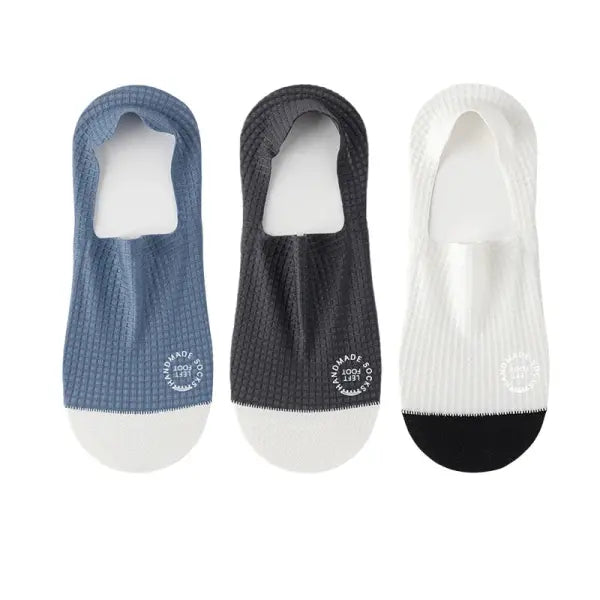 Men Low Cut Waffle Pattern Mesh Socks 3 Pair Pack - blue dark-grey white / EU 37-44