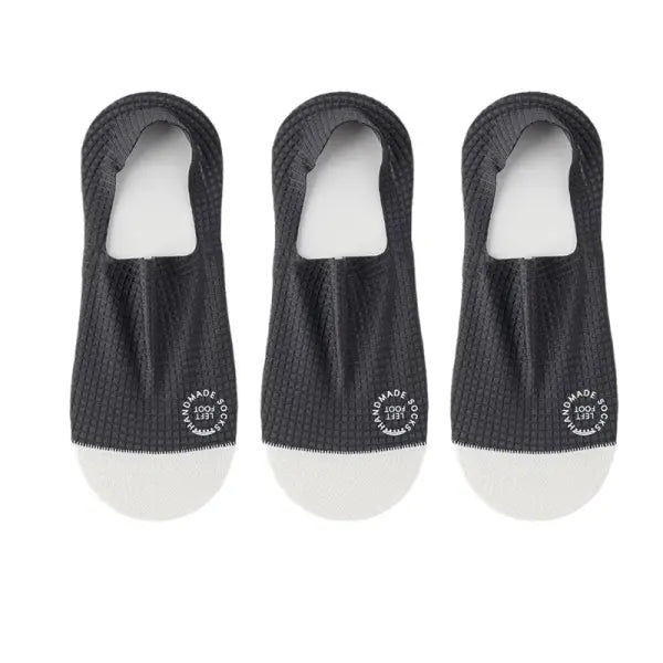 Men Low Cut Waffle Pattern Mesh Socks 3 Pair Pack - dark grey / EU 37-44