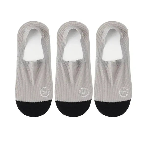 Men Low Cut Waffle Pattern Mesh Socks 3 Pair Pack - grey / EU 37-44