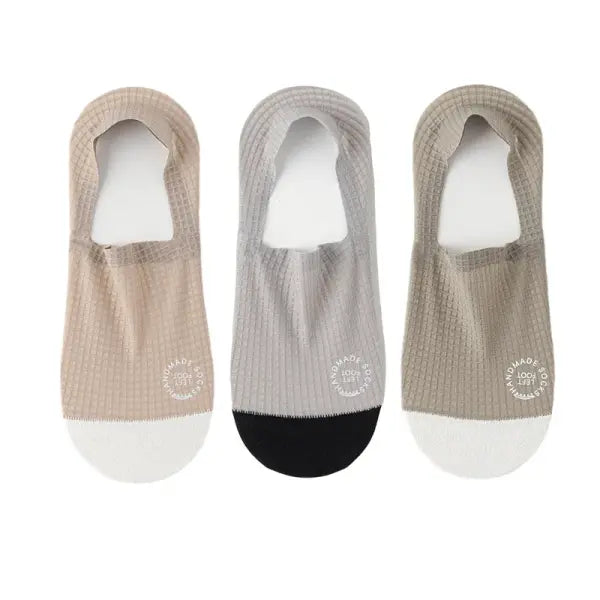 Men Low Cut Waffle Pattern Mesh Socks 3 Pair Pack - skin grey khaki / EU 37-44