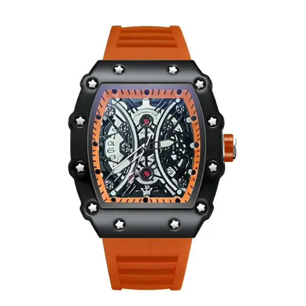 Men Luxury Sports Watch Stainless Steel Quartz Silicone Active Style - orange1