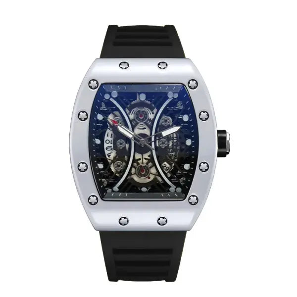 Men Luxury Sports Watch Stainless Steel Quartz Silicone Active Style - Black