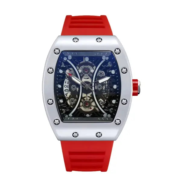 Men Luxury Sports Watch Stainless Steel Quartz Silicone Active Style - Red