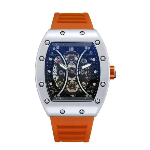 Men Luxury Sports Watch Stainless Steel Quartz Silicone Active Style - orange