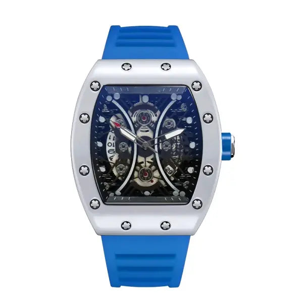 Men Luxury Sports Watch Stainless Steel Quartz Silicone Active Style - Blue