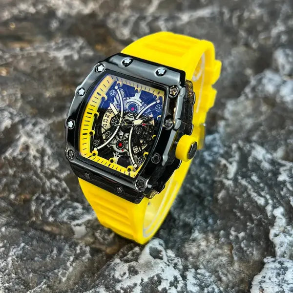 Men Luxury Sports Watch Stainless Steel Quartz Silicone Active Style - Yellow1