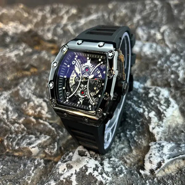 Men Luxury Sports Watch Stainless Steel Quartz Silicone Active Style - Black1