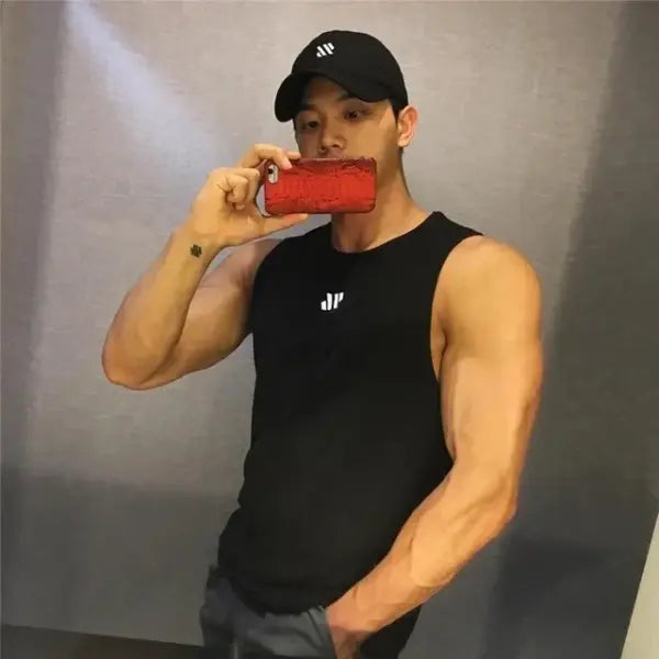 Men Mesh Fitness Tops Breathable Gym Running Vest - black / XXXL