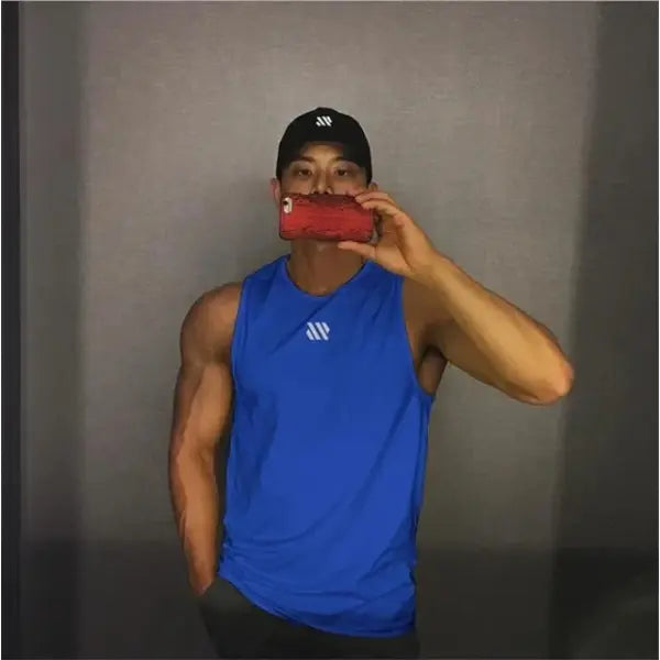 Men Mesh Fitness Tops Breathable Gym Running Vest - blue / 4XL