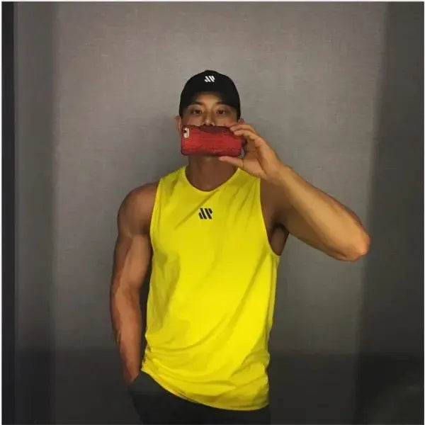 Men Mesh Fitness Tops Breathable Gym Running Vest - Yellow / 4XL