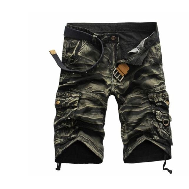 Men s Washed Cotton Cargo Shorts Casual Short Pants For Male - Green / 30