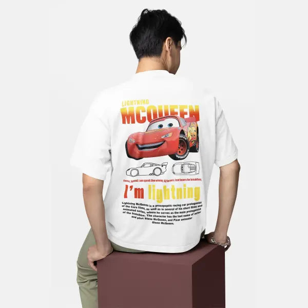 I Am Speed Lightning McQueen Graphic T-Shirt - Retro 90s Style Cars Movie Tee - 100% Cotton Oversized Streetwear