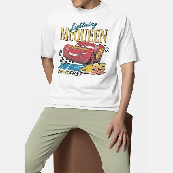 I Am Speed Lightning McQueen Graphic T-Shirt - Retro 90s Style Cars Movie Tee - 100% Cotton Oversized Streetwear