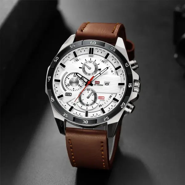 46mm black leather racing series quartz watch rose gold dial for daily wear - 216PZ2