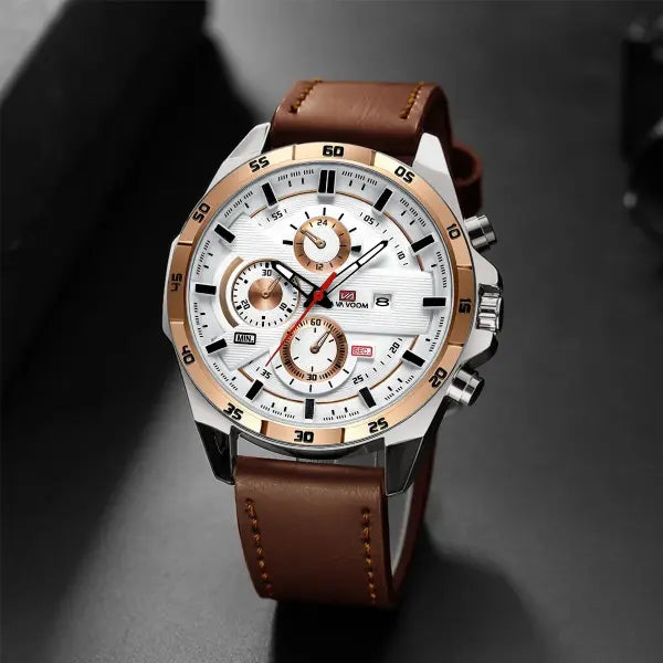 46mm black leather racing series quartz watch rose gold dial for daily wear - 216PZ1