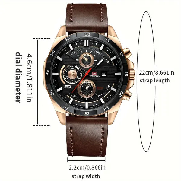 46mm black leather racing series quartz watch rose gold dial for daily wear