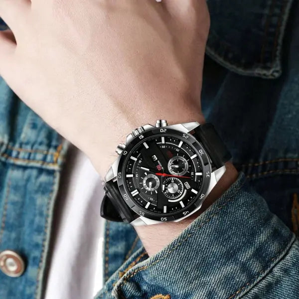 46mm black leather racing series quartz watch rose gold dial for daily wear
