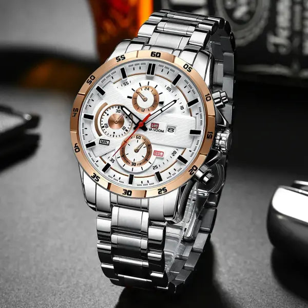 46mm black leather racing series quartz watch rose gold dial for daily wear - 216G-FB