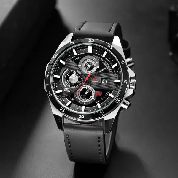 46mm black leather racing series quartz watch rose gold dial for daily wear - 216PH2