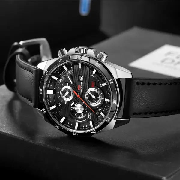 46mm black leather racing series quartz watch rose gold dial for daily wear