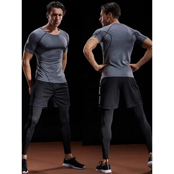 Men Summer Compression Shirt Elastic Quick Dry Gym Workout Tee