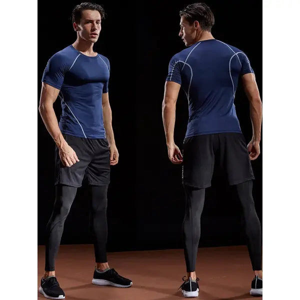 Men Summer Compression Shirt Elastic Quick Dry Gym Workout Tee