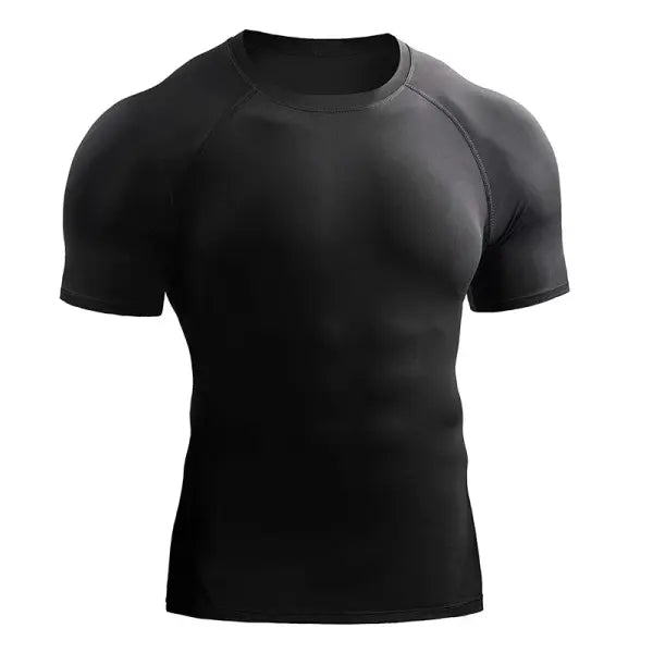 Men Summer Compression Shirt Elastic Quick Dry Gym Workout Tee - Black-Red line / XXL(80-90kg)