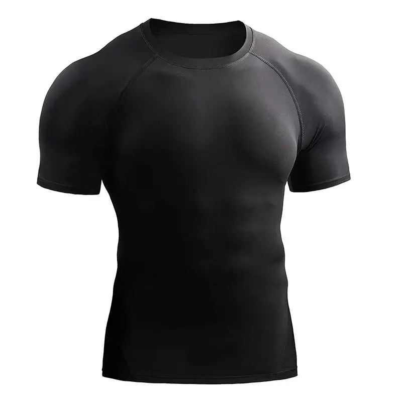 Men Summer Compression Shirt Elastic Quick Dry Gym Workout Tee - Black / XXXL(90-100kg)