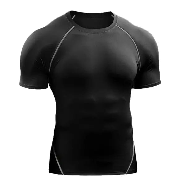 Men Summer Compression Shirt Elastic Quick Dry Gym Workout Tee - Black-White line / L(60-70kg)