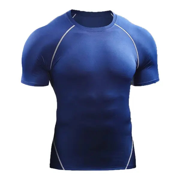 Men Summer Compression Shirt Elastic Quick Dry Gym Workout Tee - Blue / XXL(80-90kg)