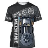 Personalized Mechanic Name T-Shirt - Custom 3D Graphic Workwear Top - Funny Tools Print Performance Tee - Plus Size up
